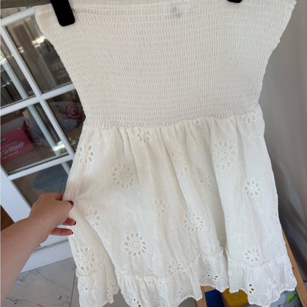 White Strapless Smocked Dress